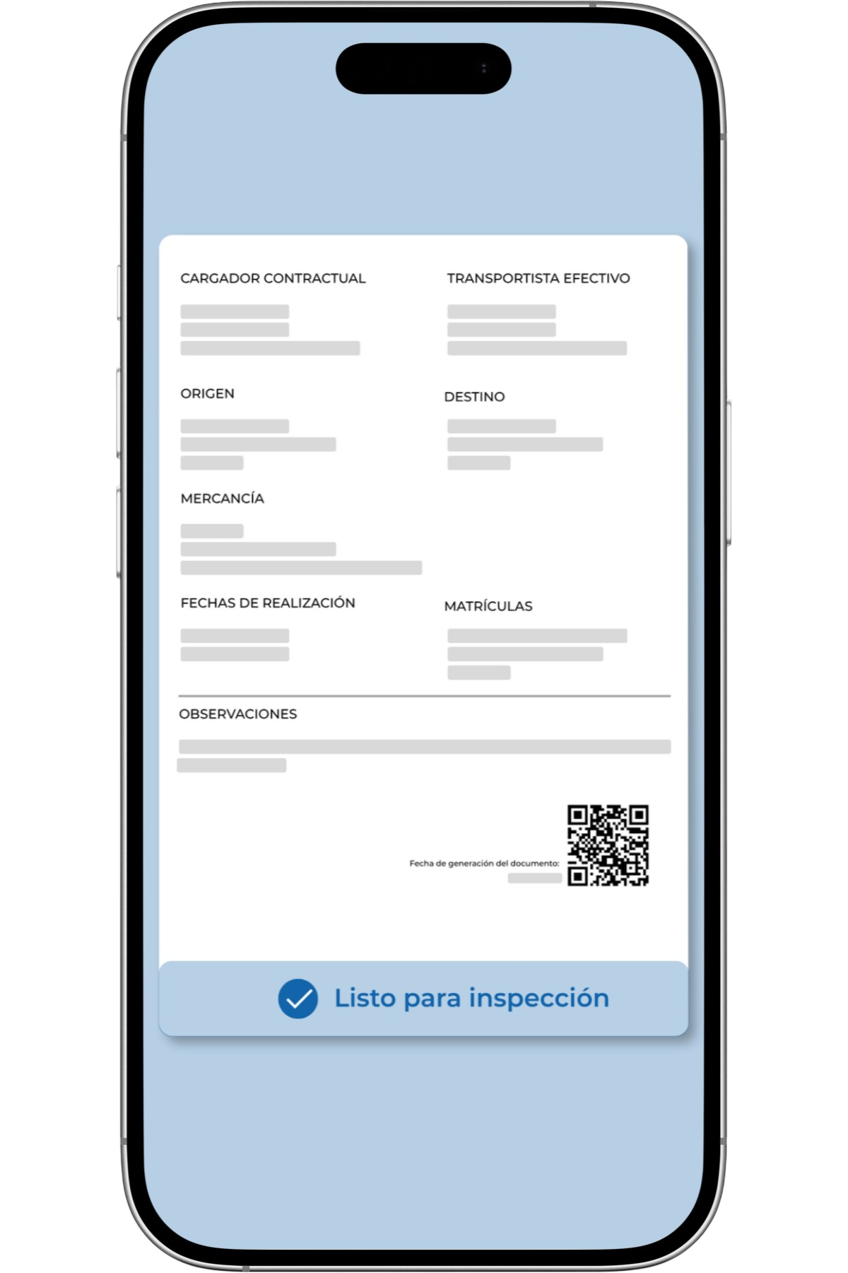 DOKO en un teléfono móvil mostrando la gestión de un Documento electrónico de Control Administrativo