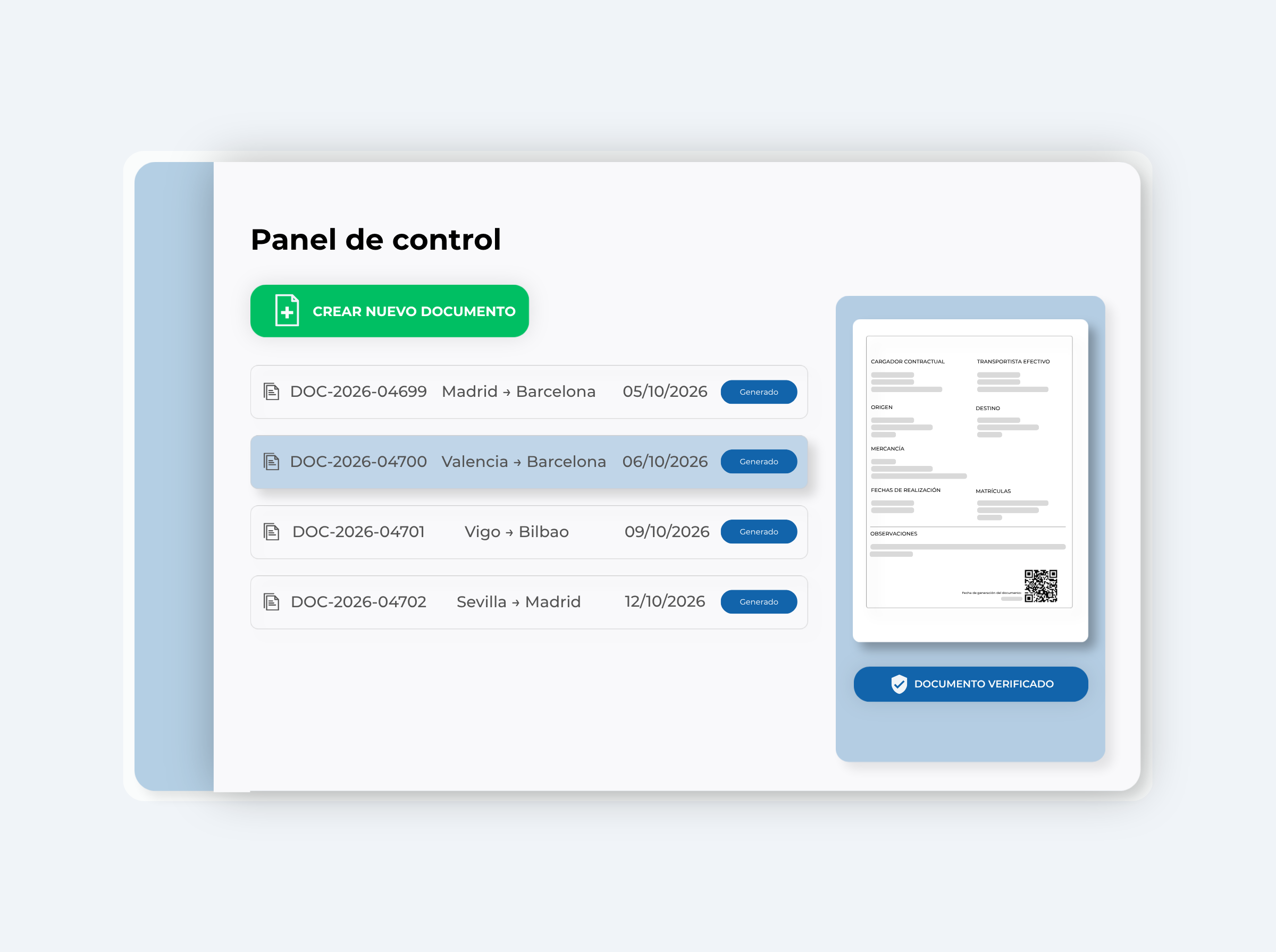Gestión del Documento de Control digital desde gerencia y tráfico
